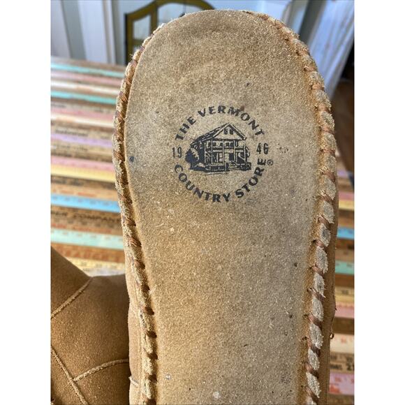 The Vermont Country Store Shearling Leather Bootie Slippers Soft Sole Sz 10 - Picture 9 of 12